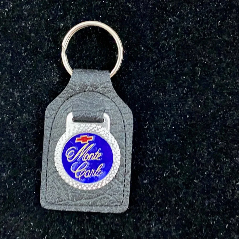 Vintage Chevrolet Monte Carlo Leather Keychain Blue Enamel Bowtie Fob Canada